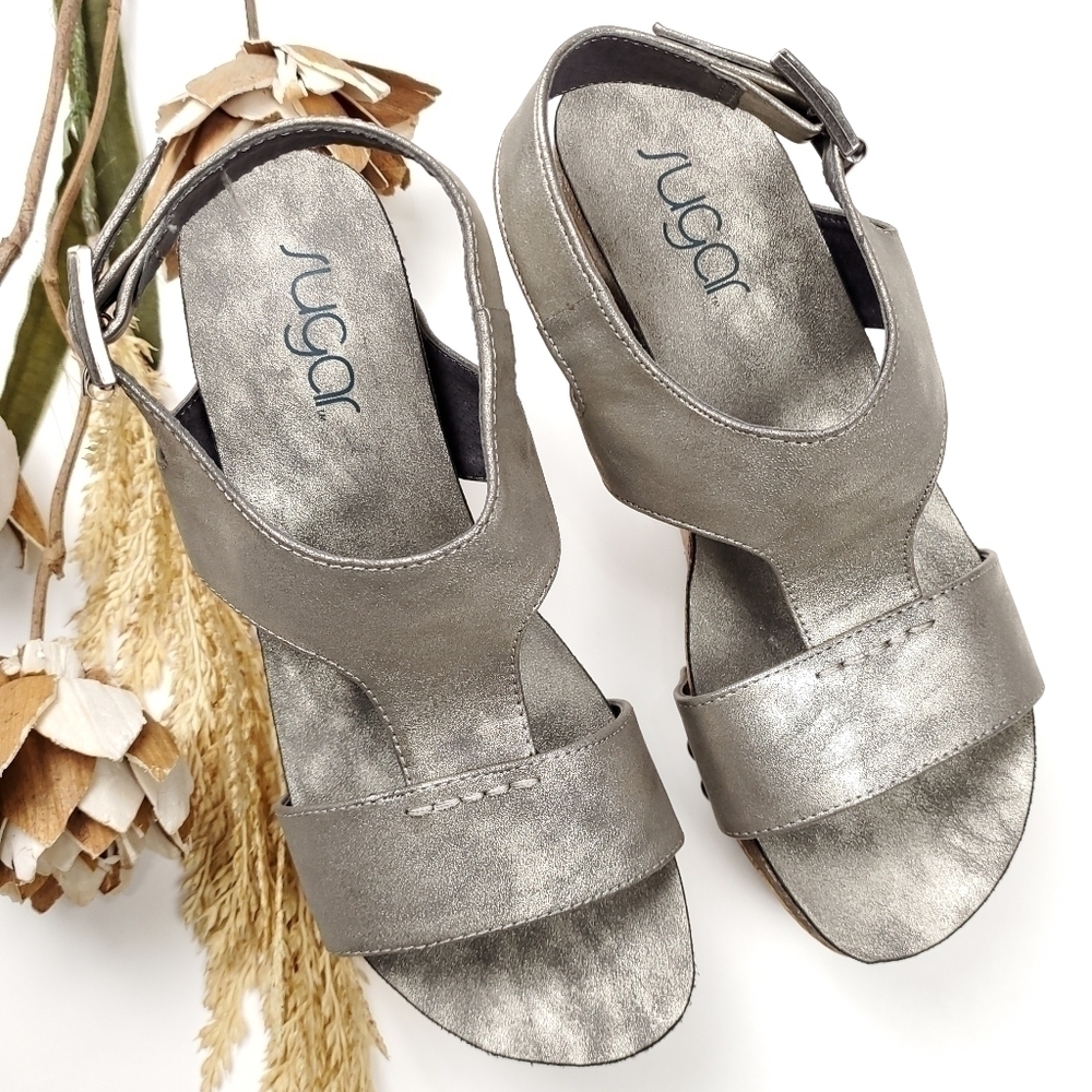 SUGAR Silver Platform Sports Wedge Sz 6m - Picture 6 of 11